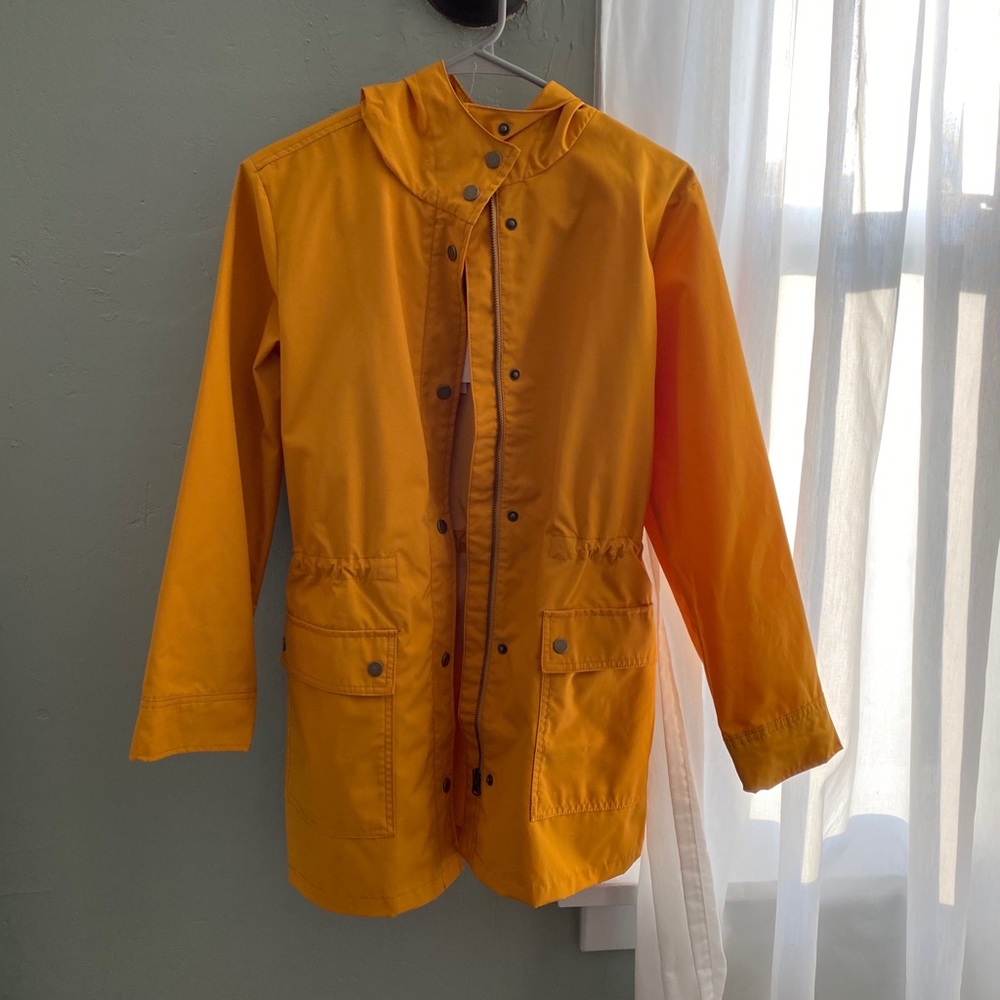 yellow j crew raincoat